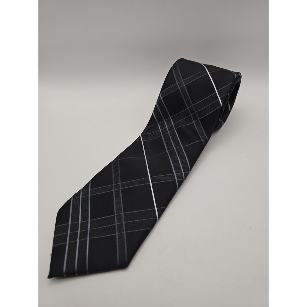 George Polyester Tie Sophisticated Black With Gray & White Crossed Stripes